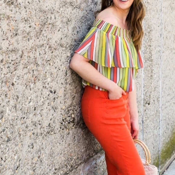 CAbi #5389 Maravilla Carnival Striped Off-the-Shoulder Top Colorful Size Medium - Picture 2 of 14